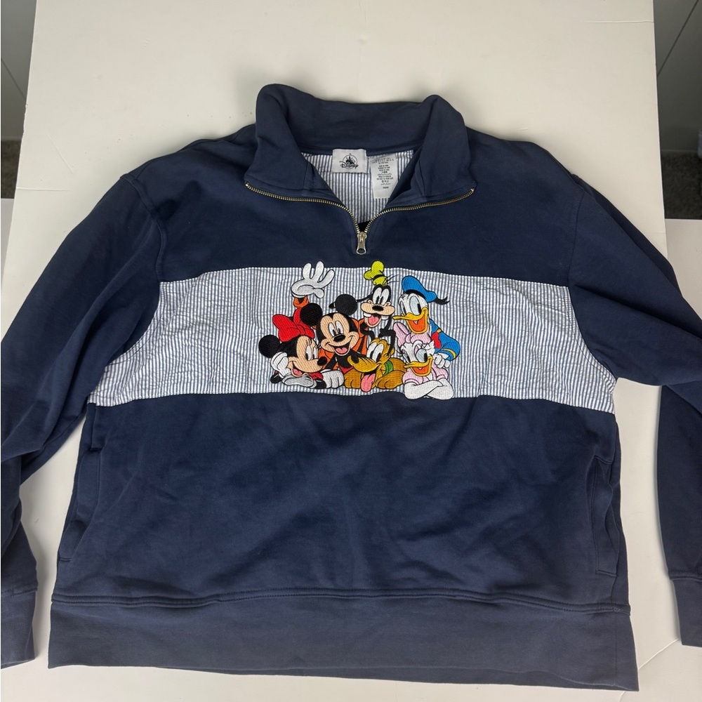 Disney Men's Navy Zip-Up Sweater with Character Embroidery